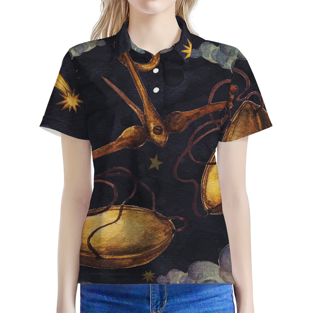 Watercolor Libra Zodiac Sign Print Women's Polo Shirt