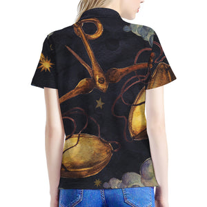 Watercolor Libra Zodiac Sign Print Women's Polo Shirt