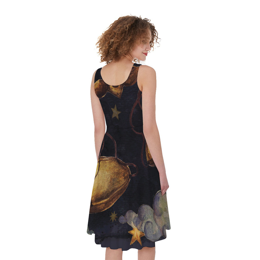 Watercolor Libra Zodiac Sign Print Women's Sleeveless Dress