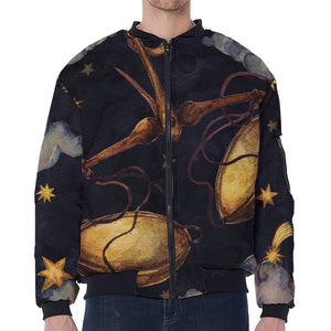 Watercolor Libra Zodiac Sign Print Zip Sleeve Bomber Jacket