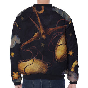 Watercolor Libra Zodiac Sign Print Zip Sleeve Bomber Jacket