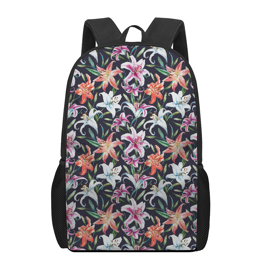 Watercolor Lily Flowers Pattern Print 17 Inch Backpack