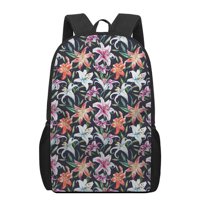Watercolor Lily Flowers Pattern Print 17 Inch Backpack