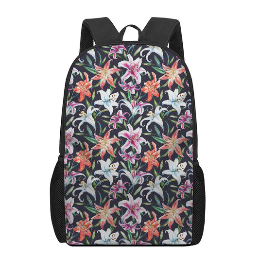 Watercolor Lily Flowers Pattern Print 17 Inch Backpack