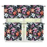 Watercolor Lily Flowers Pattern Print 3 Piece Kitchen Curtains