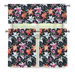 Watercolor Lily Flowers Pattern Print 3 Piece Kitchen Curtains