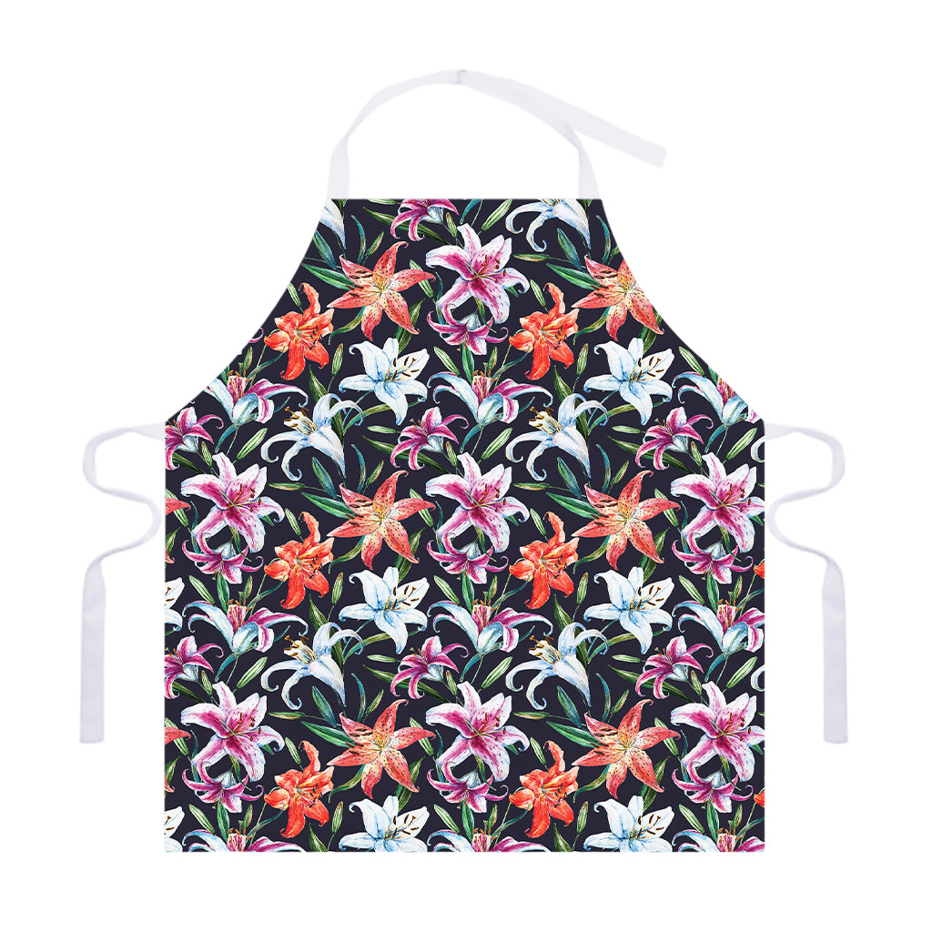 Watercolor Lily Flowers Pattern Print Adjustable Apron