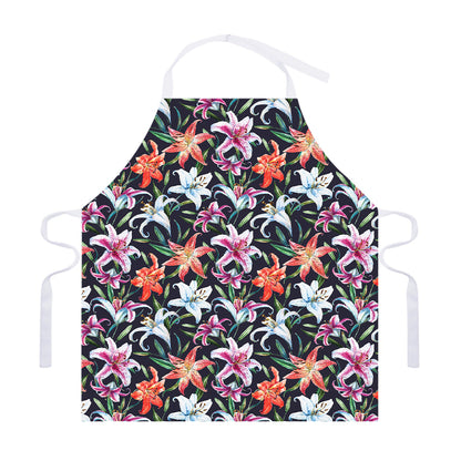 Watercolor Lily Flowers Pattern Print Adjustable Apron