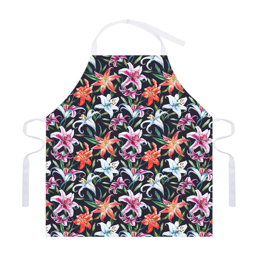 Watercolor Lily Flowers Pattern Print Adjustable Apron