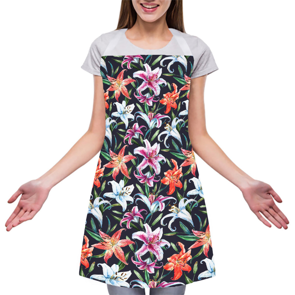 Watercolor Lily Flowers Pattern Print Adjustable Apron