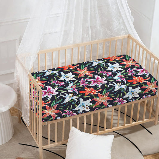 Watercolor Lily Flowers Pattern Print Baby Crib Sheet