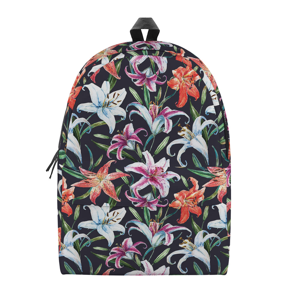 Watercolor Lily Flowers Pattern Print Backpack