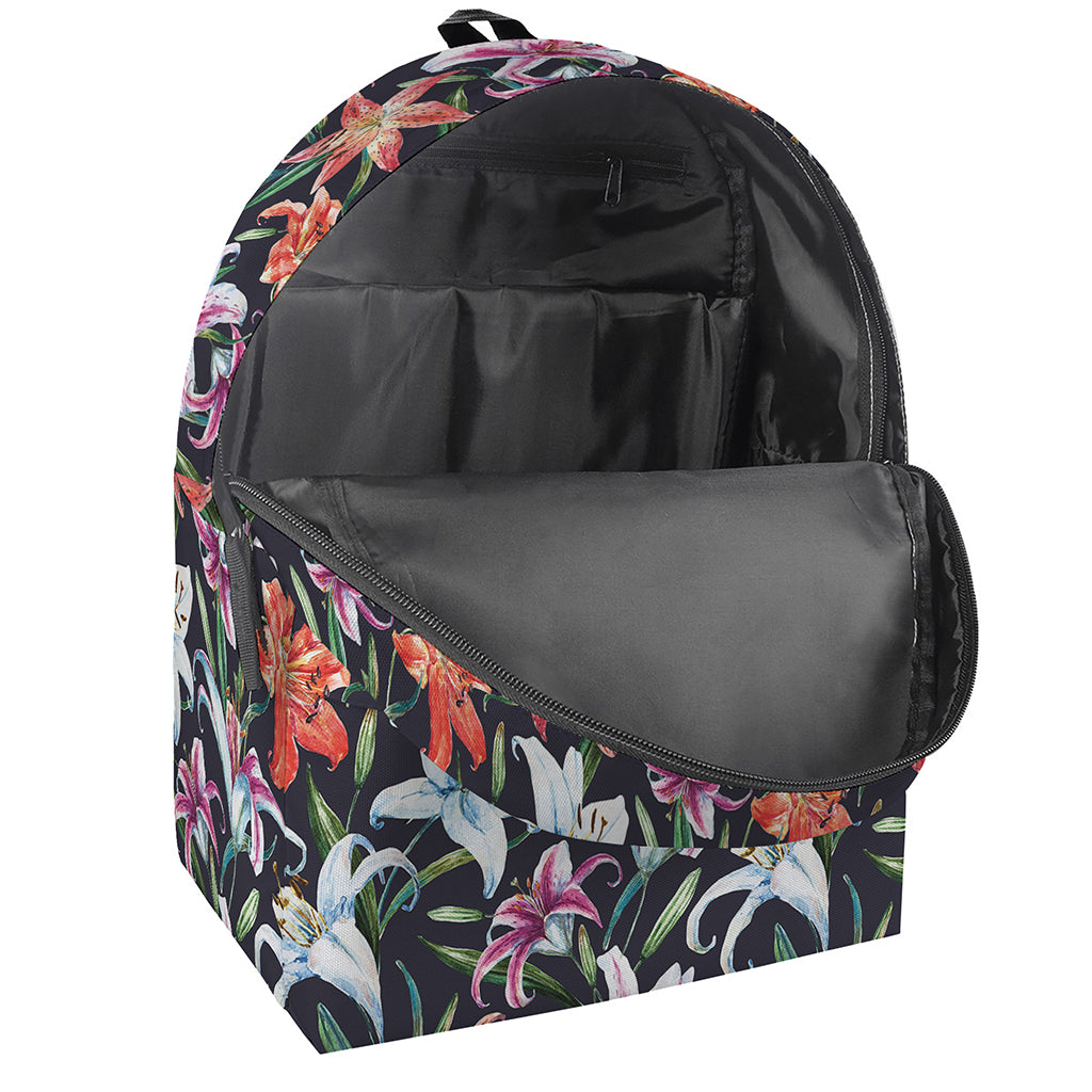 Watercolor Lily Flowers Pattern Print Backpack