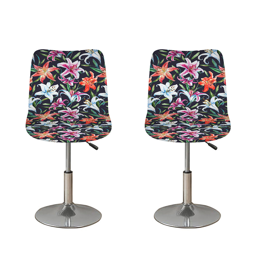 Watercolor Lily Flowers Pattern Print Bar Stool Covers