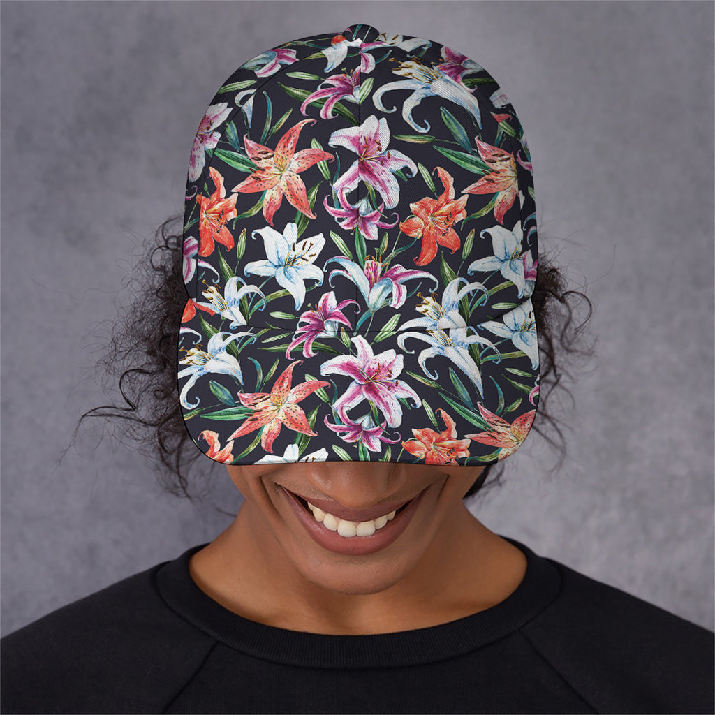 Watercolor Lily Flowers Pattern Print Baseball Cap