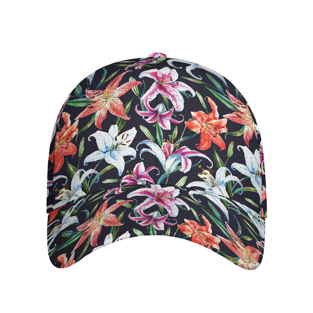 Watercolor Lily Flowers Pattern Print Baseball Cap
