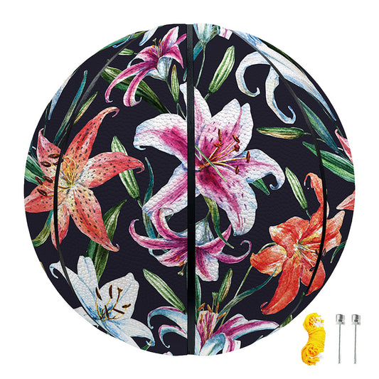 Watercolor Lily Flowers Pattern Print Basketball