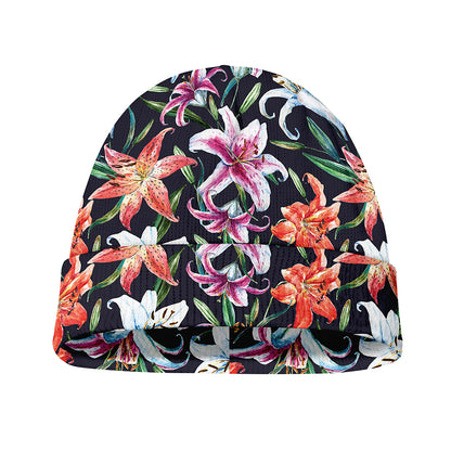 Watercolor Lily Flowers Pattern Print Beanie