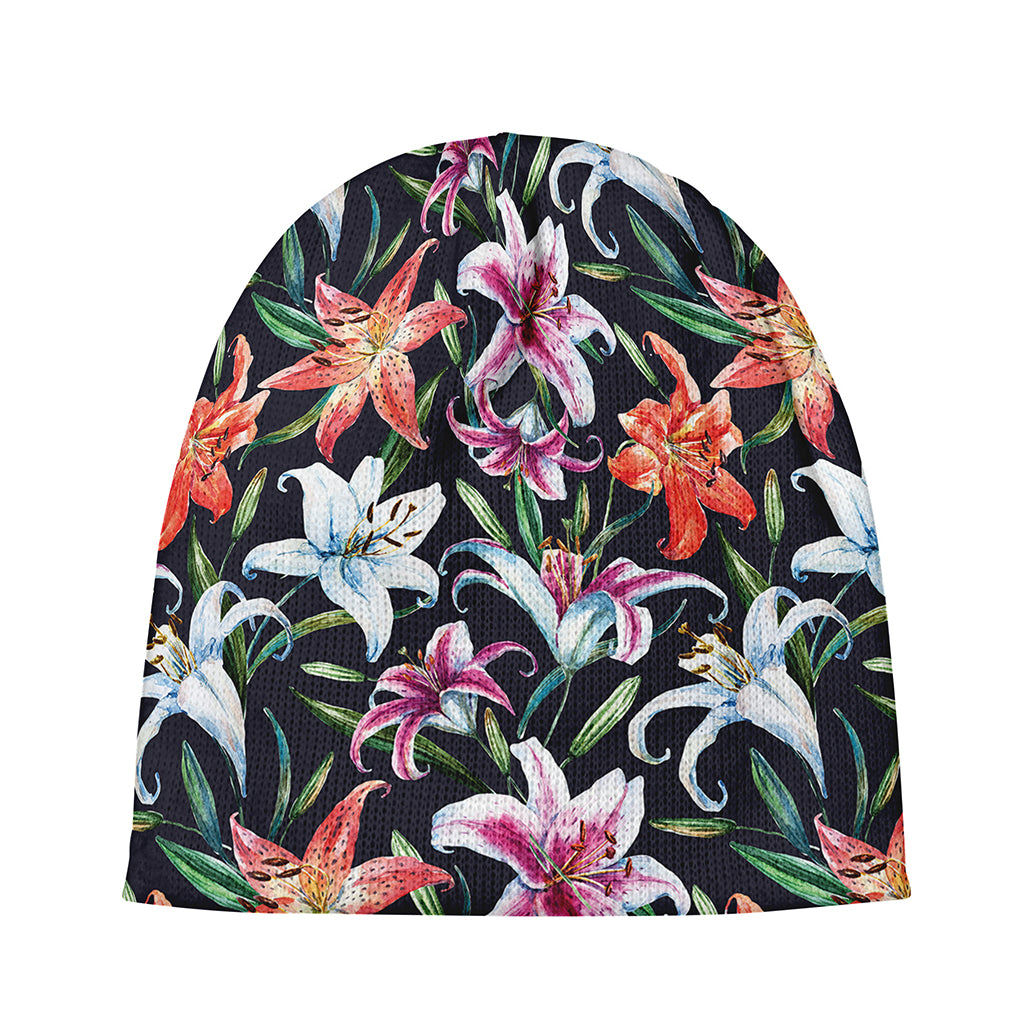 Watercolor Lily Flowers Pattern Print Beanie