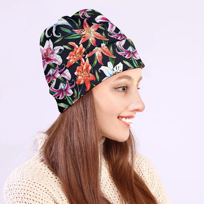 Watercolor Lily Flowers Pattern Print Beanie