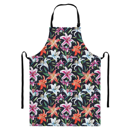 Watercolor Lily Flowers Pattern Print Bib Apron With Pocket