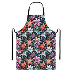 Watercolor Lily Flowers Pattern Print Bib Apron With Pocket