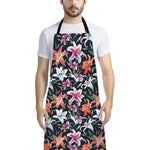 Watercolor Lily Flowers Pattern Print Bib Apron With Pocket
