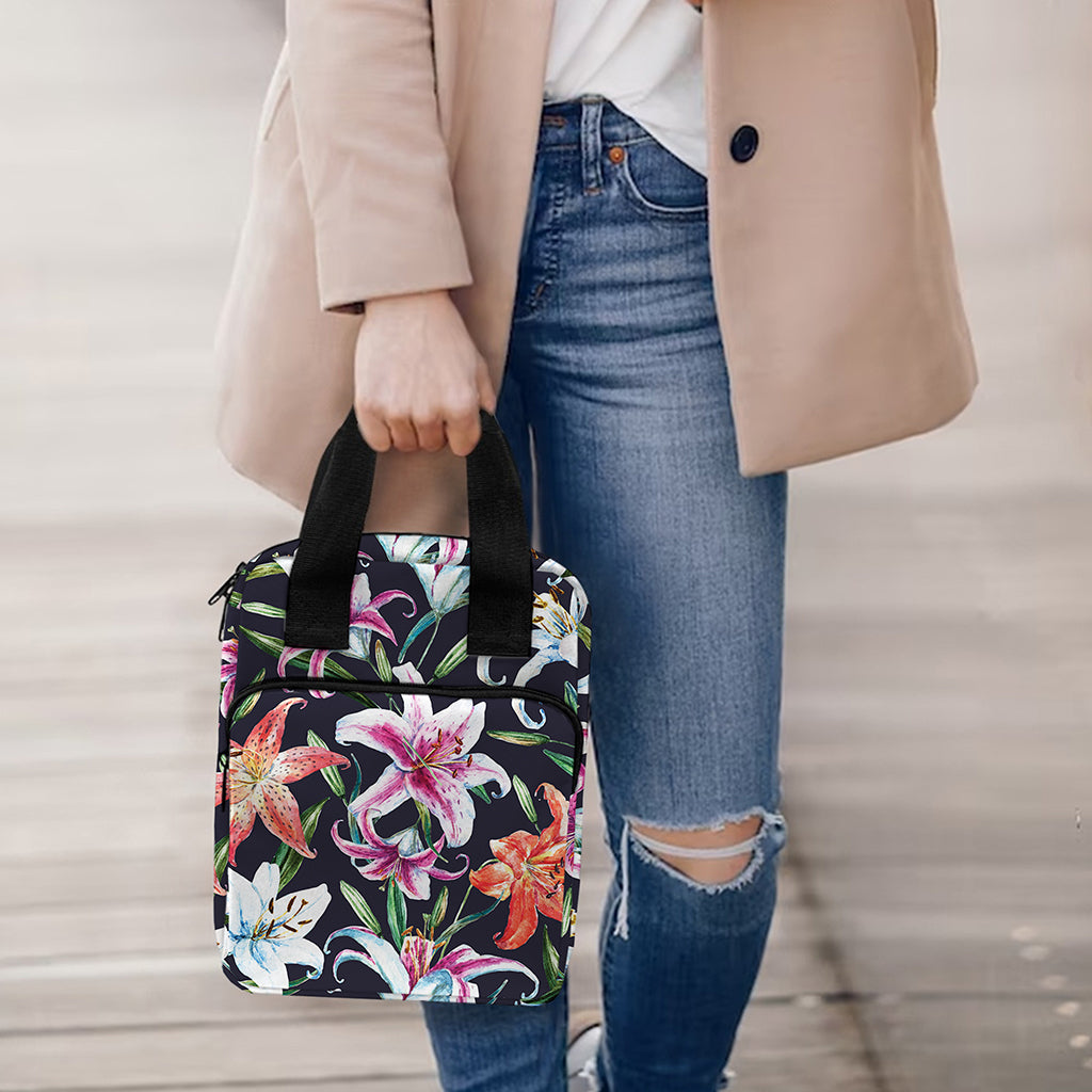 Watercolor Lily Flowers Pattern Print Bible Tote Bag