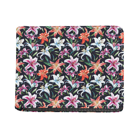 Watercolor Lily Flowers Pattern Print Bifold Wallet