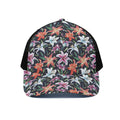 Watercolor Lily Flowers Pattern Print Black Mesh Trucker Hat