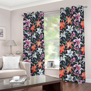 Watercolor Lily Flowers Pattern Print Blackout Grommet Curtains