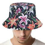 Watercolor Lily Flowers Pattern Print Bucket Hat