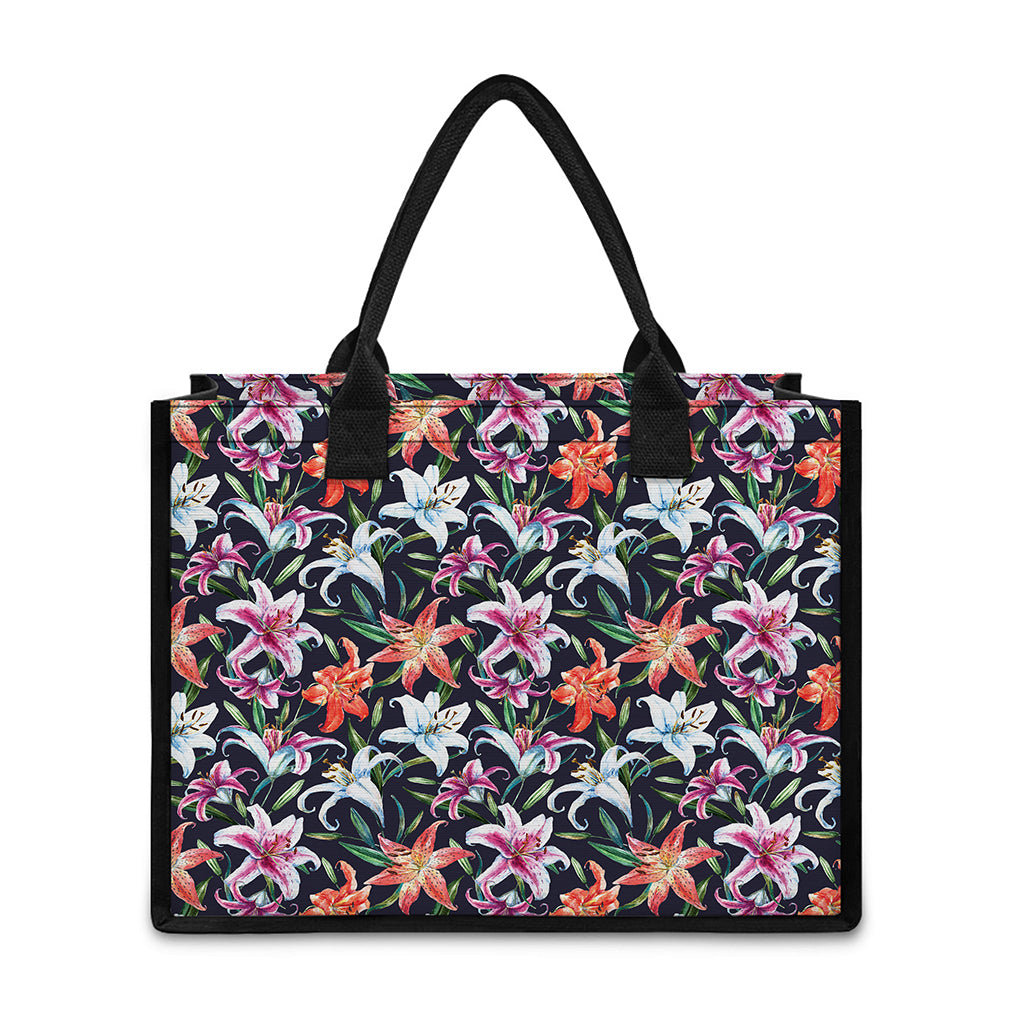Watercolor Lily Flowers Pattern Print Canvas Tote Bag