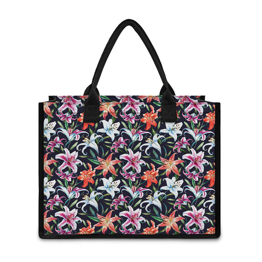 Watercolor Lily Flowers Pattern Print Canvas Tote Bag