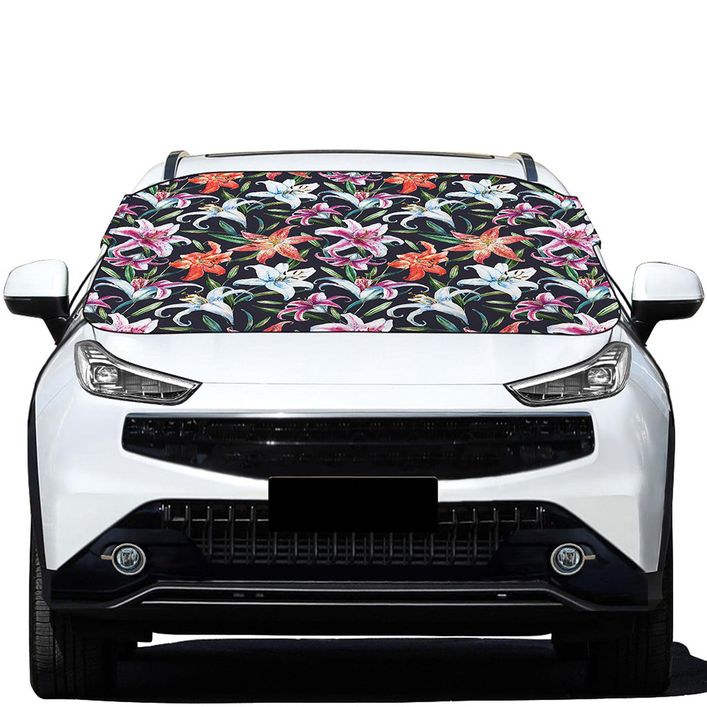 Watercolor Lily Flowers Pattern Print Car Windshield Snow Cover