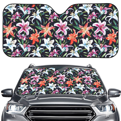 Watercolor Lily Flowers Pattern Print Car Windshield Sun Shade