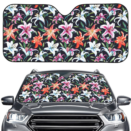 Watercolor Lily Flowers Pattern Print Car Windshield Sun Shade