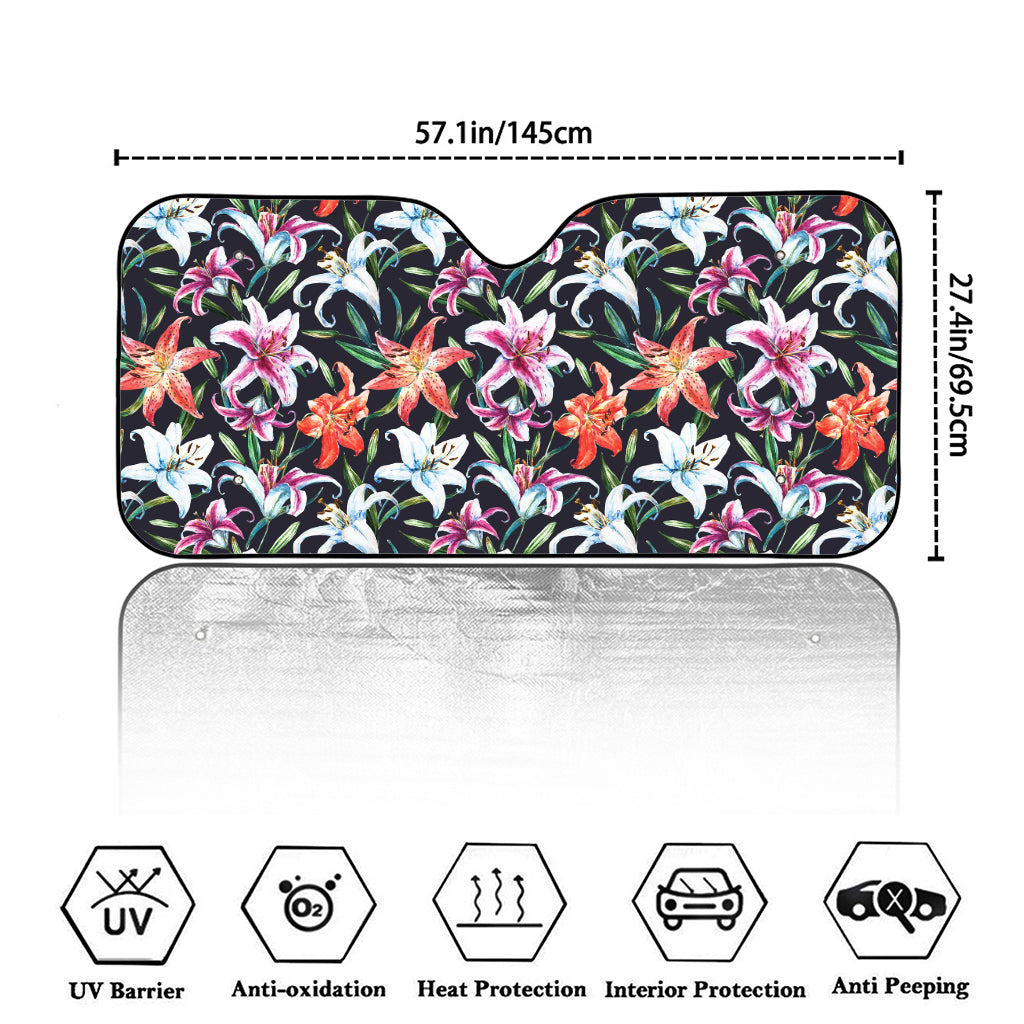 Watercolor Lily Flowers Pattern Print Car Windshield Sun Shade
