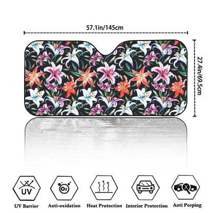 Watercolor Lily Flowers Pattern Print Car Windshield Sun Shade