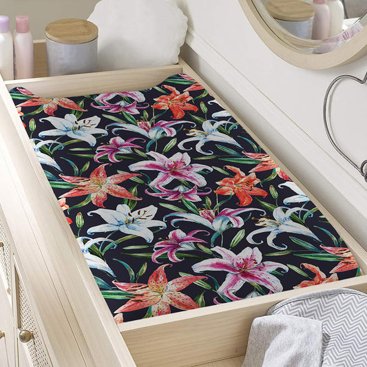 Watercolor Lily Flowers Pattern Print Changing Pad Cover