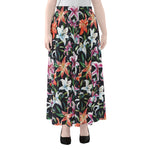 Watercolor Lily Flowers Pattern Print Chiffon Maxi Skirt