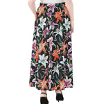 Watercolor Lily Flowers Pattern Print Chiffon Maxi Skirt