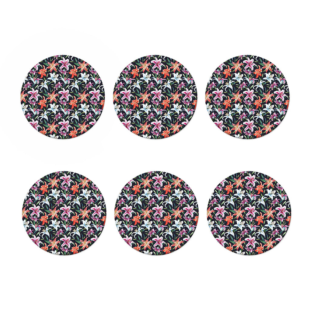 Watercolor Lily Flowers Pattern Print Coaster Set