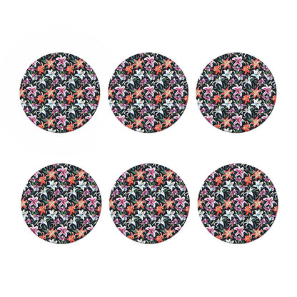 Watercolor Lily Flowers Pattern Print Coaster Set