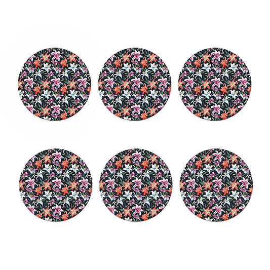 Watercolor Lily Flowers Pattern Print Coaster Set