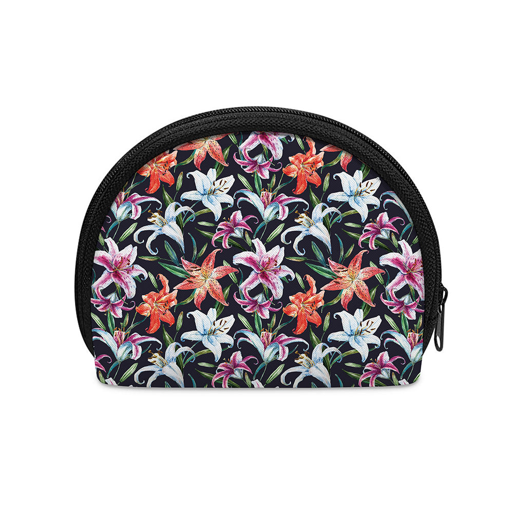 Watercolor Lily Flowers Pattern Print Coin Purse