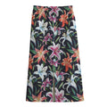 Watercolor Lily Flowers Pattern Print Cotton Front Slit Maxi Skirt