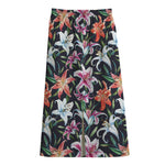 Watercolor Lily Flowers Pattern Print Cotton Front Slit Maxi Skirt