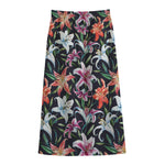 Watercolor Lily Flowers Pattern Print Cotton Front Slit Maxi Skirt