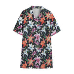 Watercolor Lily Flowers Pattern Print Cotton Hawaiian Shirt